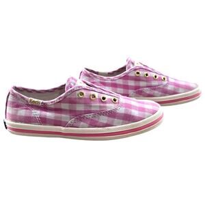 Kate Spade x Keds Pink White Gingham Casual Slip-On Sneakers Girls Size 11M